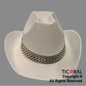 SOMBRERO COWBOY BLANCO TELA CON LAZO x 1